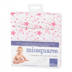 Miosquares - Pink Stars, set 4 bucati paturici din muselina  Miosquares - Pink Stars, set 4 bucati paturici din muselina