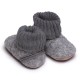 Grey Melange - Botosei din lana merinos tumbled/boiled cu banda tricotata