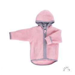 Milo Cotton Candy 74/80 - Jacheta din lana merinos organica fleece cu fermoar si buzunare - Iobio 