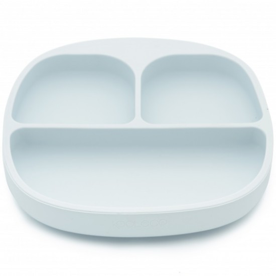 Set de masa silicon Ice - farfurie compartimentata cu ventuza si lingurita 