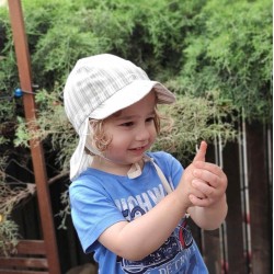 Palarie de soare din bumbac organic cu protectie pentru urechi si snur - Pickapooh - Tom Stripes 48