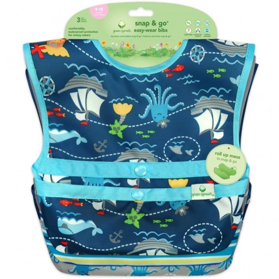 Set 3 bavetele Easy Wear Snap'n Go - Green Sprouts - Pirates Set 3 bavetele Easy Wear Snap'n Go - Green Sprouts - Pirates