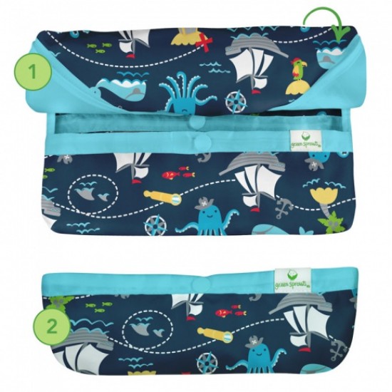 Bavetica multifunctionala cu maneci lungi - Green Sprouts - Navy Pirates