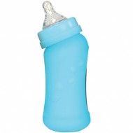 Biberon inclinat din sticla cu protectie de silicon 210 ml - Green Sprouts - Aqua Biberon inclinat din sticla cu protectie de silicon 210 ml - Green Sprouts - Aqua