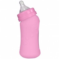 Biberon inclinat din sticla cu protectie de silicon 210 ml - Green Sprouts - Pink Biberon inclinat din sticla cu protectie de silicon 210 ml - Green Sprouts - Pink