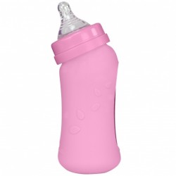 Biberon inclinat din sticla cu protectie de silicon 210 ml - Green Sprouts - Pink Biberon inclinat din sticla cu protectie de silicon 210 ml - Green Sprouts - Pink