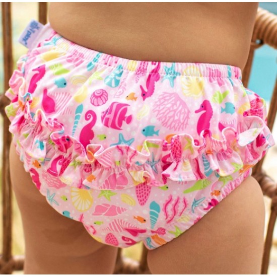 Pink Sealife 4T - Slip inot refolosibil SPF 50+ cu capse si volanase Green Sprouts by iPlay
