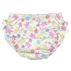 White Turtle Floral 18 luni - Slip fete SPF 50+ refolosibil, cu capse si volanase - Green Sprouts by iPlay