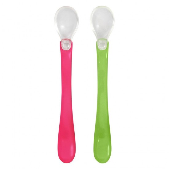 Set lingurite cu varf din silicon - Green Sprouts - Pink&Green